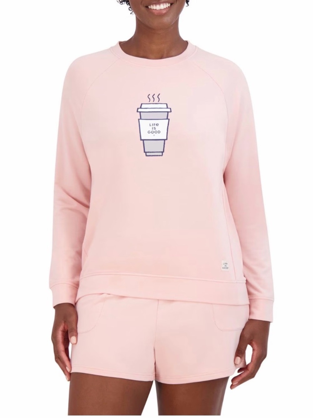 EUC Life Is Good Light Pink Coffee Cup Pajama Set